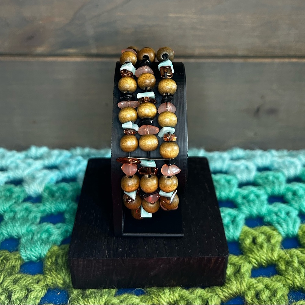 3/$10 Set Of Three Wood Bead Stretch Bracelets - Picture 3 of 6